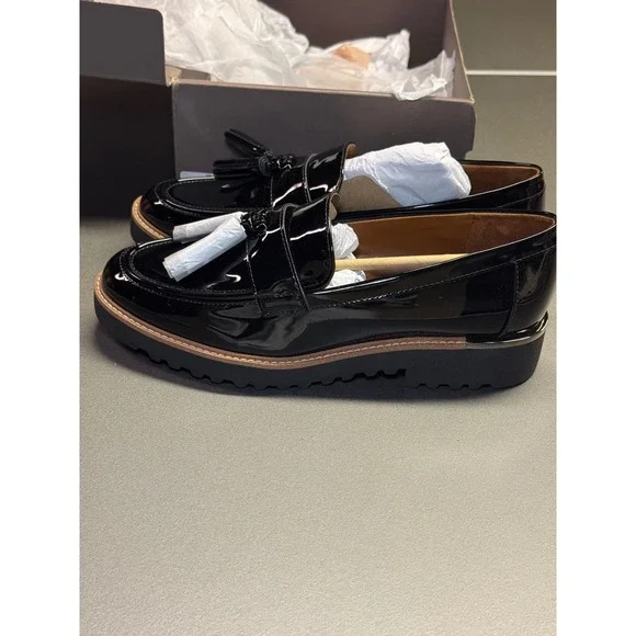 Franco Sarto Womens Black Patent Tassel Loafers Platform Lug Sole  7.5M - Picture 3 of 15
